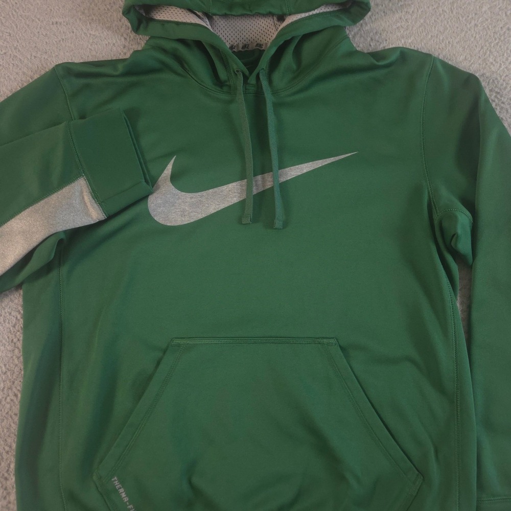 Nike Hoodie Mens Small Green Therma Fit Knock Out Swoosh Performance Fleece Logo